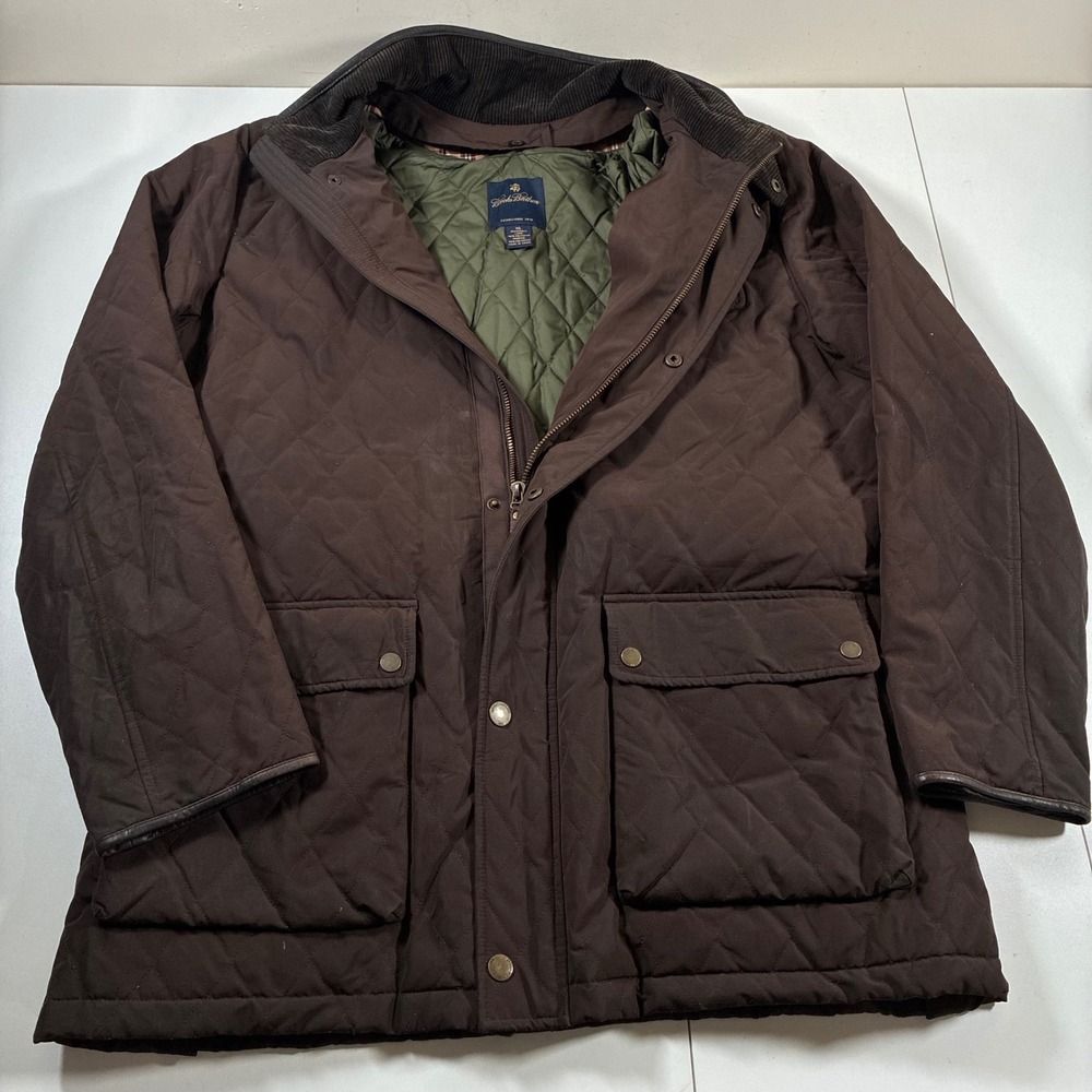 Brooks Brothers Quilted Field Jacket XL Brown Removable Liner Leather Trim